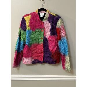 Vintage Florissant NY Womens Large Hairy Threads Woven‎ Jacket Multi Color